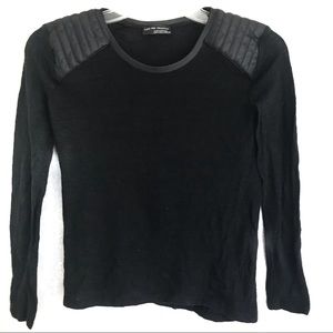 Faux Leather Shoulder Pad Long Sleeve Top - Zara